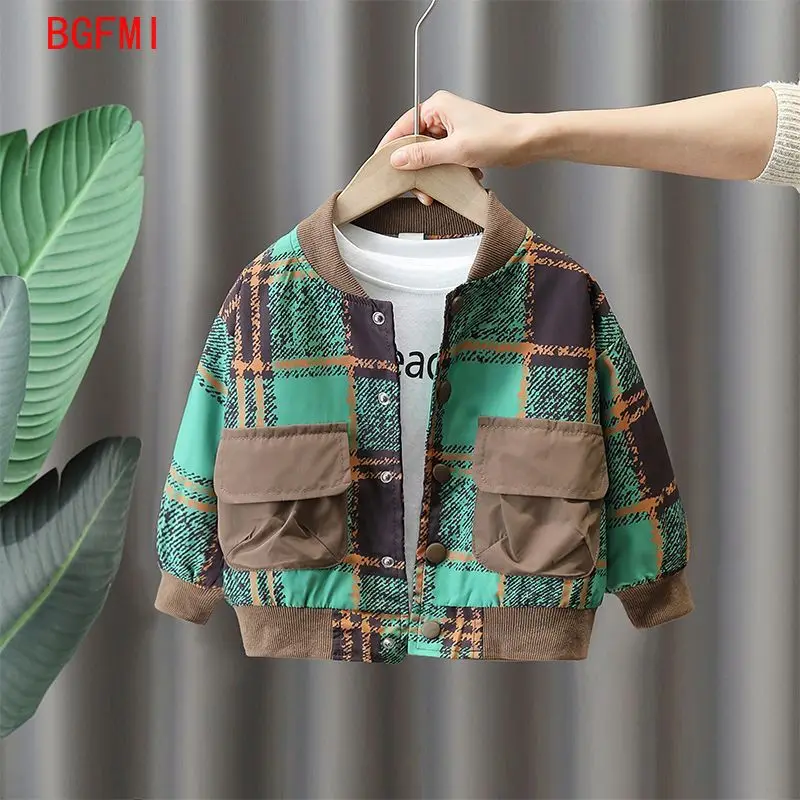 Children's Lattice Jacket Baseball Uniform Spring and Autumn New Handsome Boys and Girls Sports Casual Coat Baby Top Outerwear