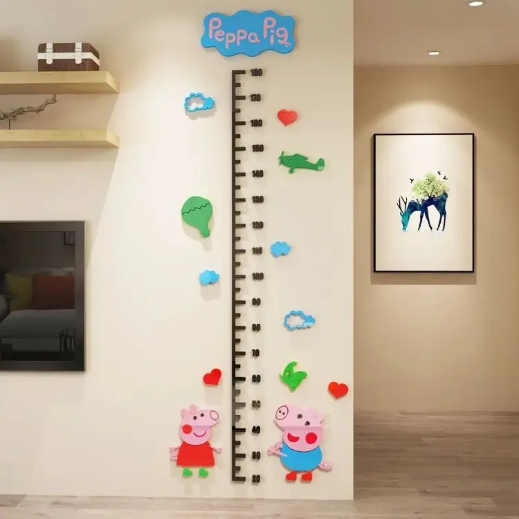 Kawaii Peppa Pig Height Wall Sticker Toy Children's 3D Stereo Measurement Height Simple Cute Cartoon Sticker Cartoon Home Use