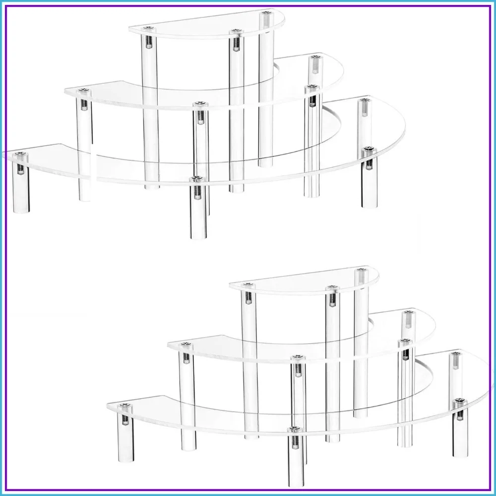 Acrylic Display Stand 2-Pack, 3-Tier Half-Moon for Cupcakes, Perfumes, Pop Figures, Desserts, Collection Showcase