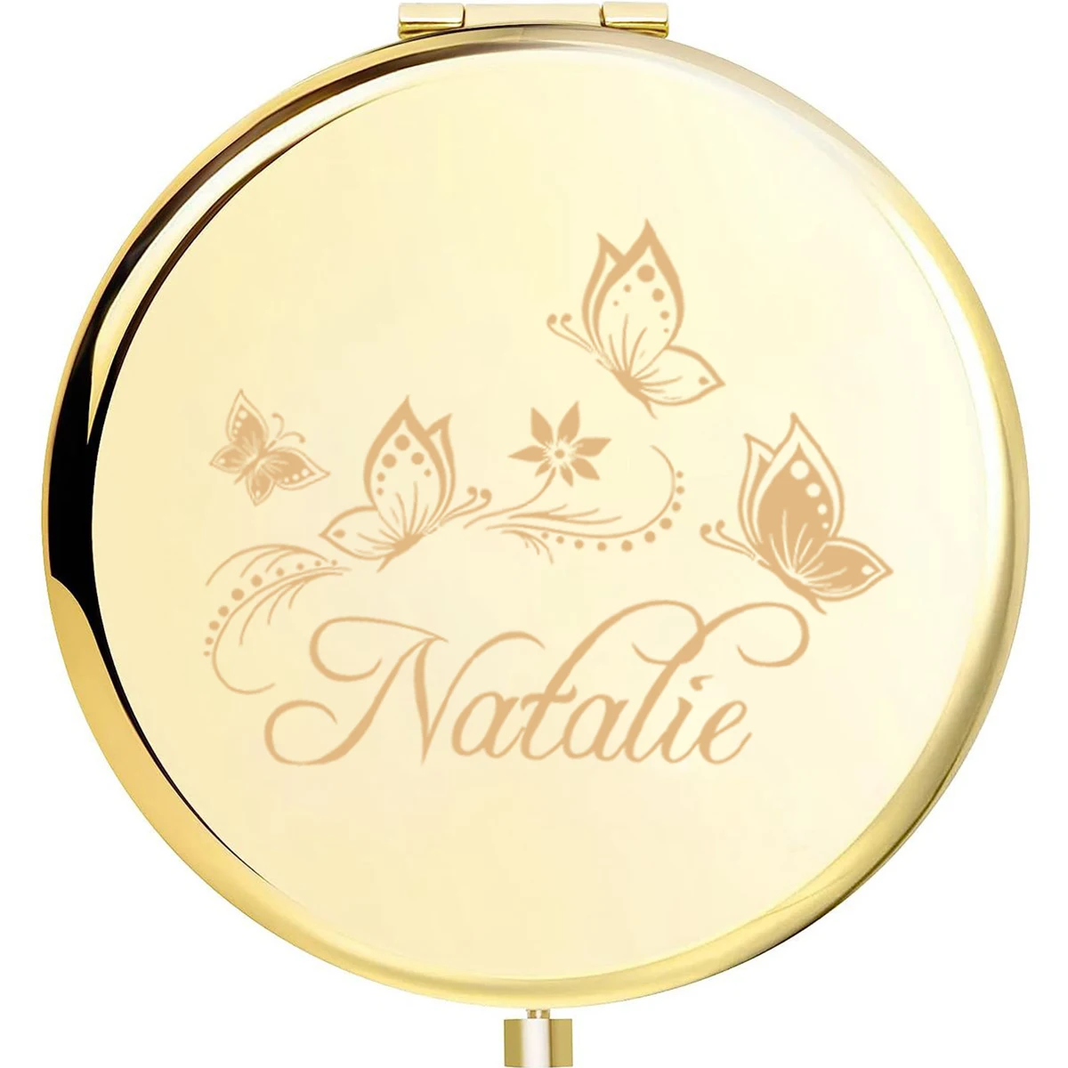 1 pieza encantadora flor con mariposa texto personalizado círculo redondo espejo plegable espejo de bolsillo con nombre regalos de fiesta de boda
