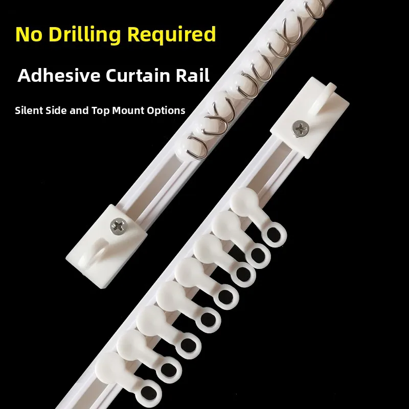 Adhesive Super Thin Silent Curtain Track Wheel Straight Rail Top Mount Side Mount Stick on No Drilling Required for Cars