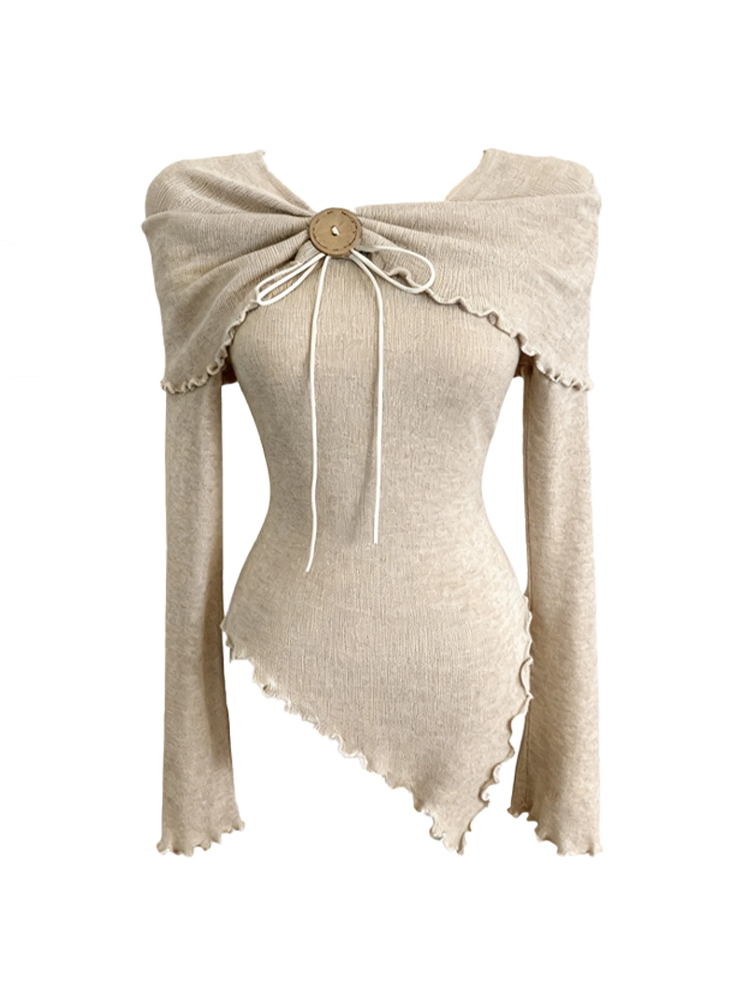 

Women's Khaki T-shirt Aesthetic Y2k Gyaru Tee Top Vintage Long Sleeve Oversize Knitwear T-shirts 2000s Clothes Autum Winter 2025