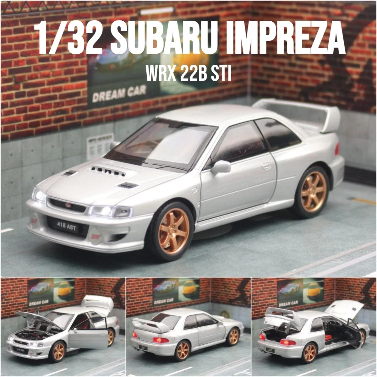 1/32 Subaru Impreza WRX 22B STI JDM Toy Car Model Diecast Metal