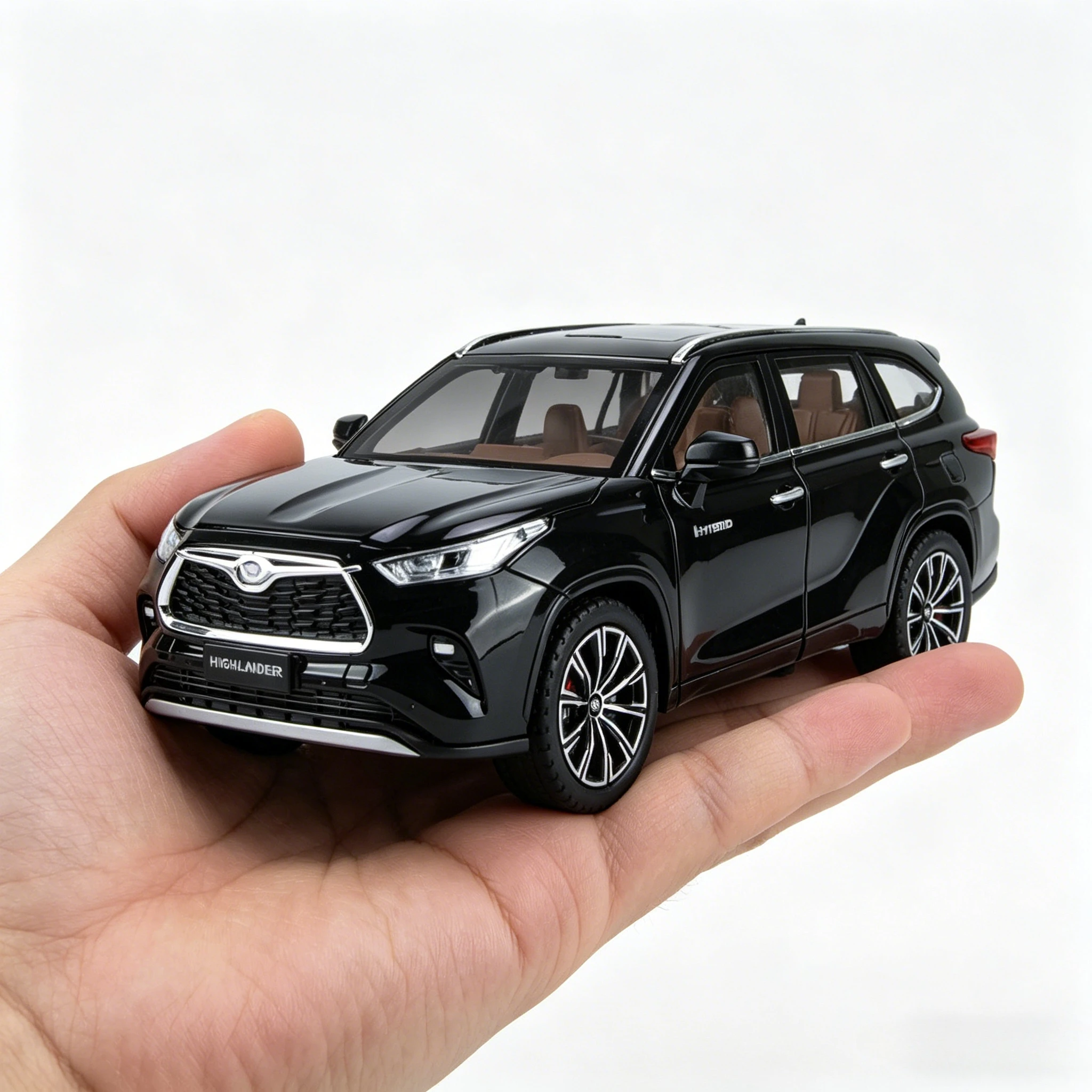 

1:24 Highlander Toy Model Miniature Cars Alloy Diecast Sound Light Doors Opened Pull Back Shock Absorption Boys Gifts