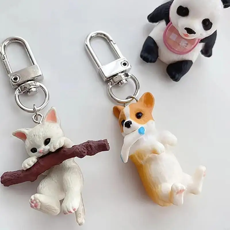 Fun Jewelry Holding Branch Keychain Three Dimensional Cartoon kitten Creative Chain For Women Handbag Pendent