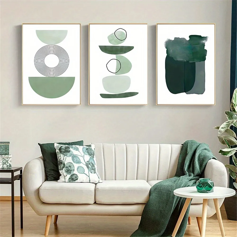 Green Minimalist Geometry Line Canvas Art Poster Abstract Circle Print Wall Painting for Bedroom Livng Room Decor Aesthetic