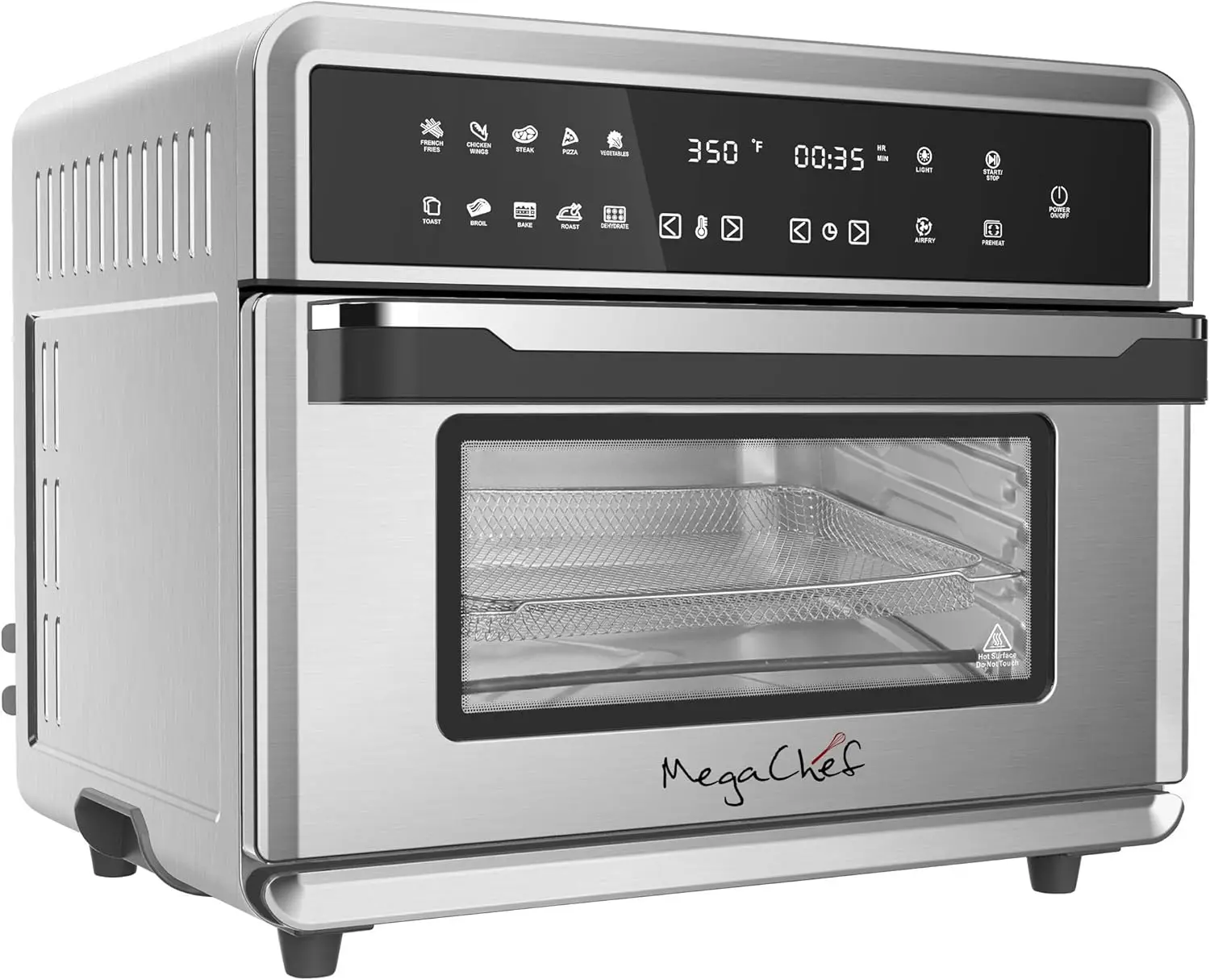 Multifunctional 25L Countertop Oven with 360° Hot Air Technology, 10-in-1 Electronic Functions, Silver Chrome Finish