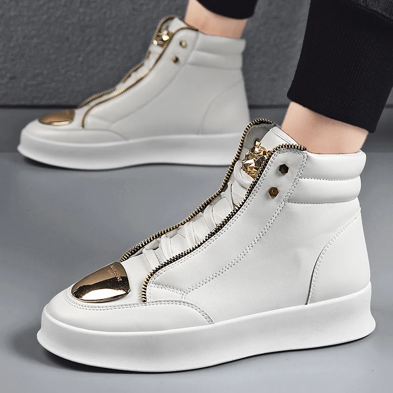 Scarpe da uomo in pelle alte alla moda Scarpe da ginnastica casual con plateau Scarpe da skateboard bianche traspiranti Scarpe firmate di lusso Botas Para Hombre