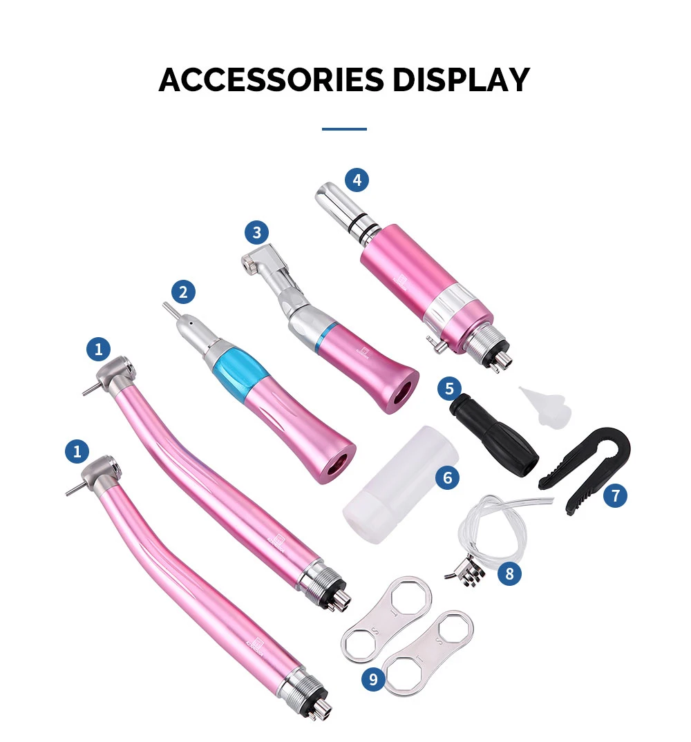 AZDENT Set Dental Hochgeschwindigkeits-Handstück LED Integrierter E-Generator Niedriggeschwindigkeits-Kit 2/4 Löcher Druckknopf Keramiklager Luftscaler – Detail 8