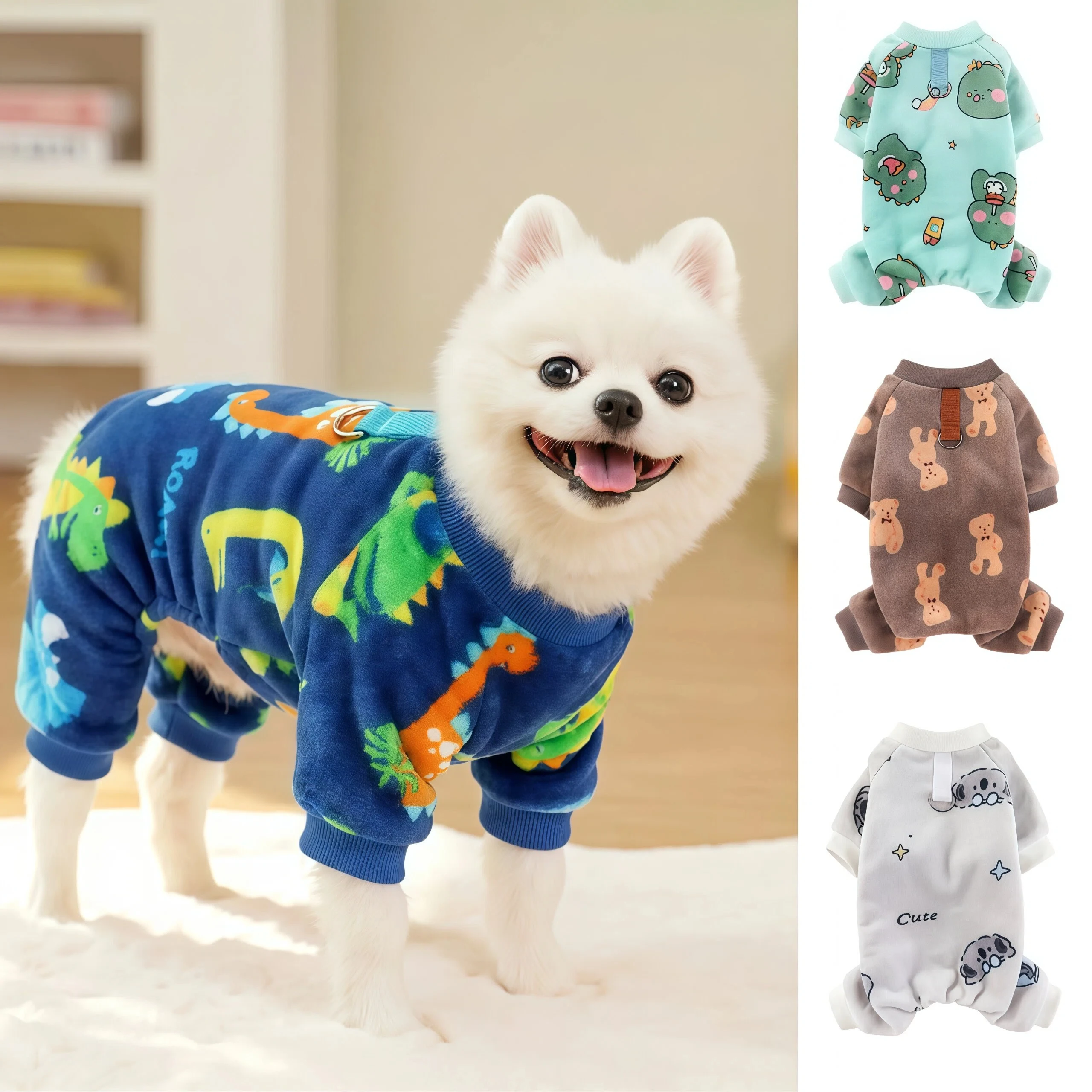 Herbst-Winter Haustier-Hundebekleidung: Warmer, Weicher Fleece-Jumpsuit für Kleine, Mittlere und Große Hunde, Katzen und Welpen mit Leinenring