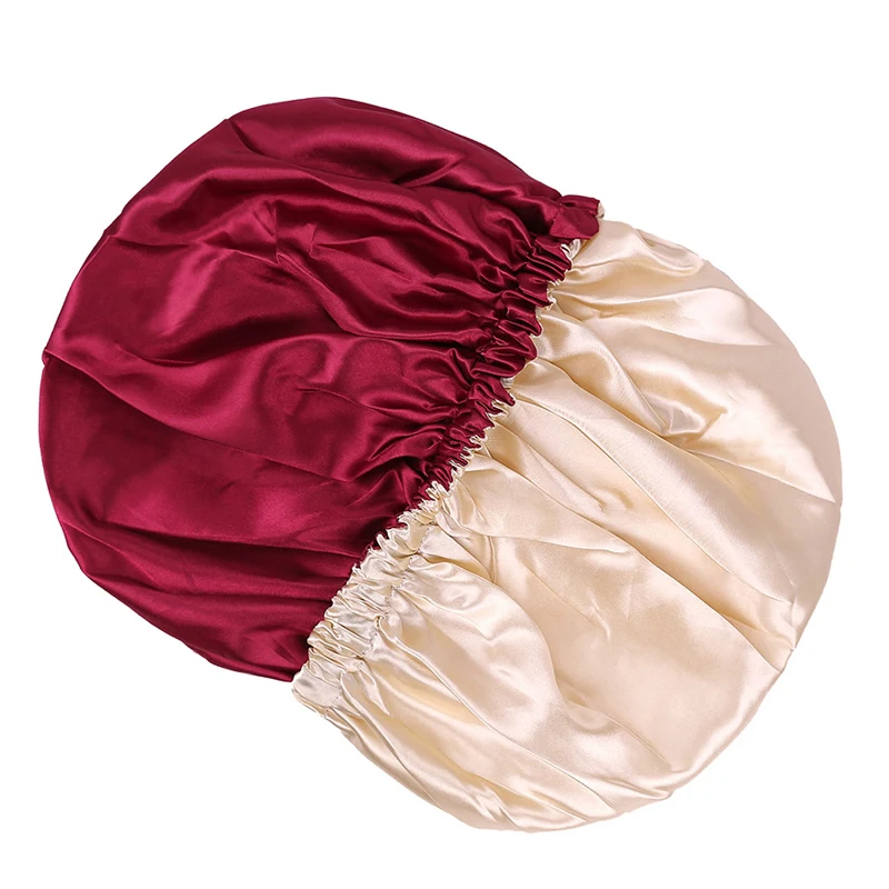 Women Night Sleep Hair Caps Silky Bonnet Satin Double Layer Adjust Head Cover Hat For Curly Springy Hair Styling Accessories