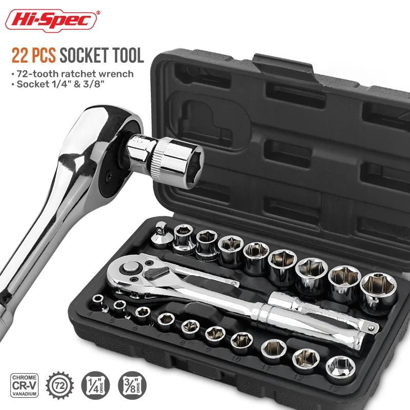 자동차 수리 공구 22 개 1/4 "3/8"-인치 자동차 수리 키트 소켓 렌치 래칫 공구 조합 혼합 포장 스크루드라이버 렌치, 자동차 수리 공구 멀티탭
