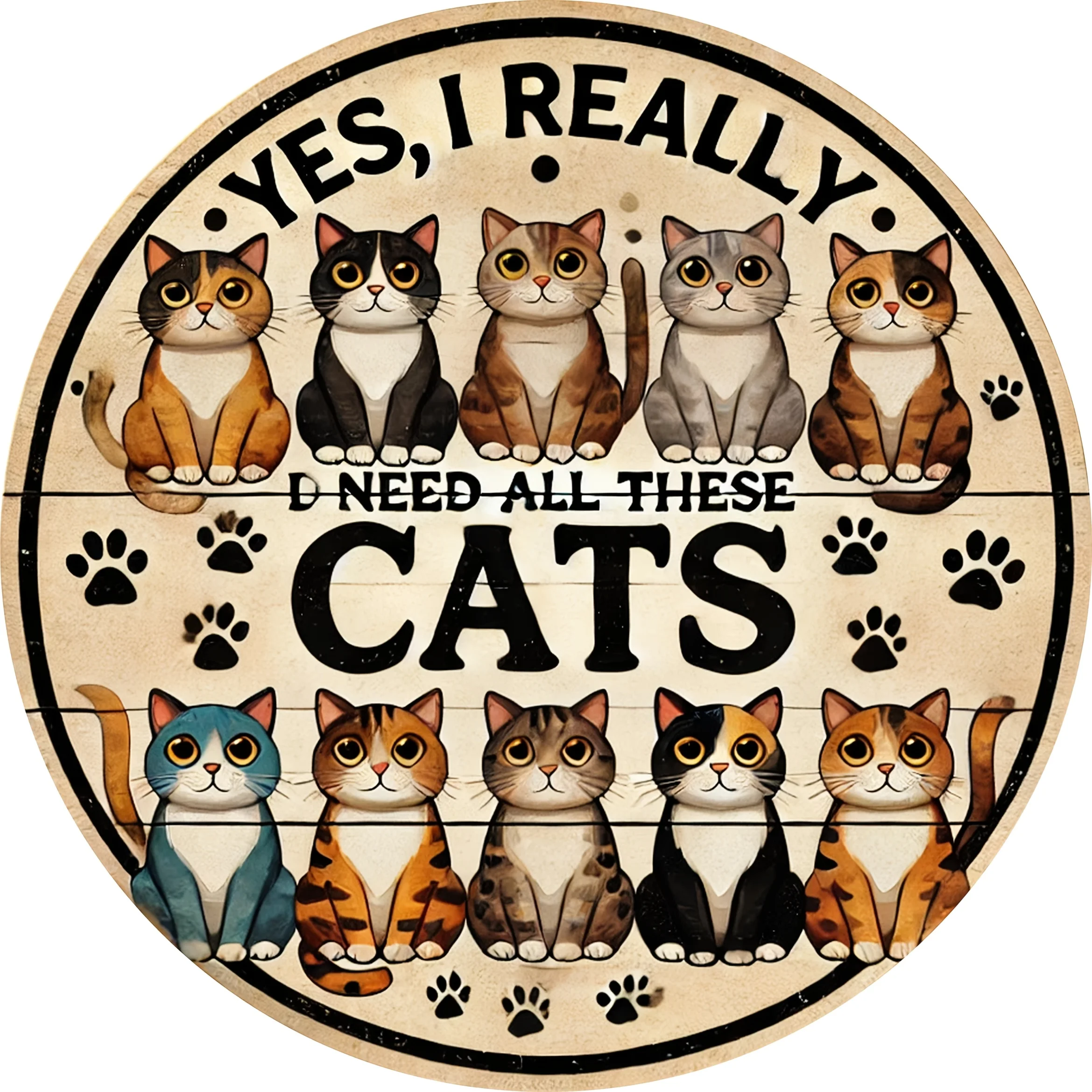 „Ja, ich brauche wirklich alle Katzen“ 2D-Landhaus-Plaketten für Zuhause, Schlafzimmer, Wohnzimmerdekoration, Wandbehang, kein Ele