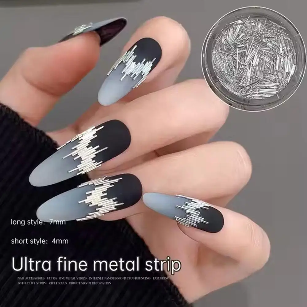 Hochglanz Silber Metallst reifen Nail Art Dekorationen Kunst Seide Shinny Manicu Metall Zubehör 3D Set Nägel Dekorationen RIV7V6