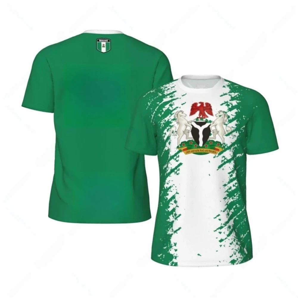 

Fashion Nigeria Flag Graphic Football T Shirts For Men Summer Sports 3D National Emblem Printed T-shirts Loose Breathable Tees