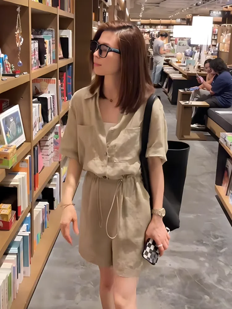 

Retro ort Sve Jumpsuit Women's High Waist Slimming Small Size Dstring Summer New Sle Faionable One-Piece Suit