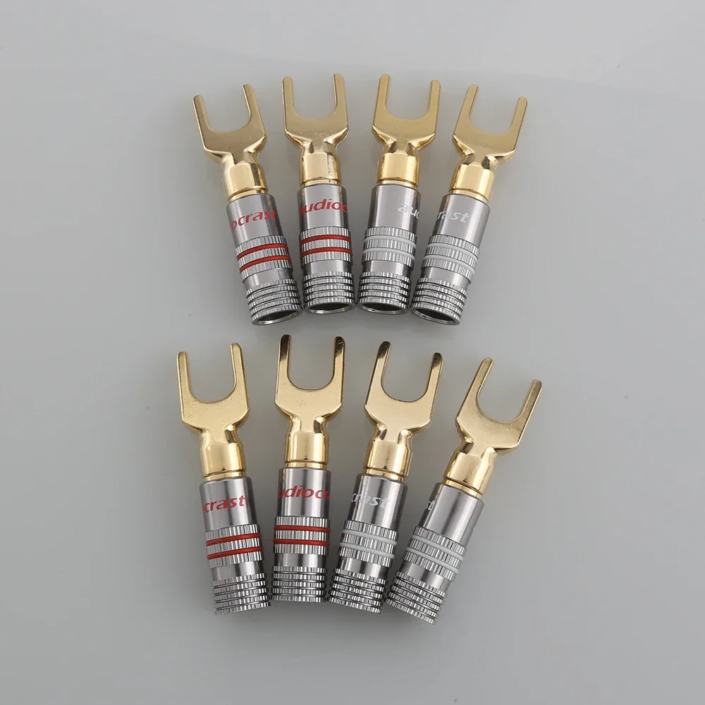 New Audiocarst BY839G Brass Gold-Plated spade plug Terminal Connector speaker cable Extension adapter Y plug Speaker Cable
