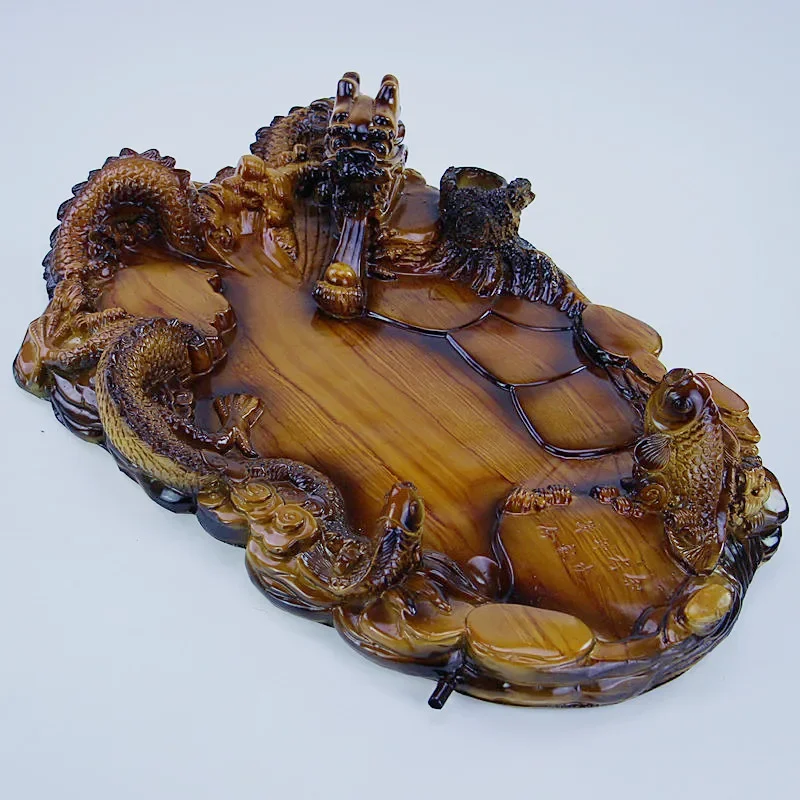 

Kung Fu Tea Set Single Tea Tray Set Resin Household Dragon Small Tray Living Room Drainage Simple Imitation Solid Wood