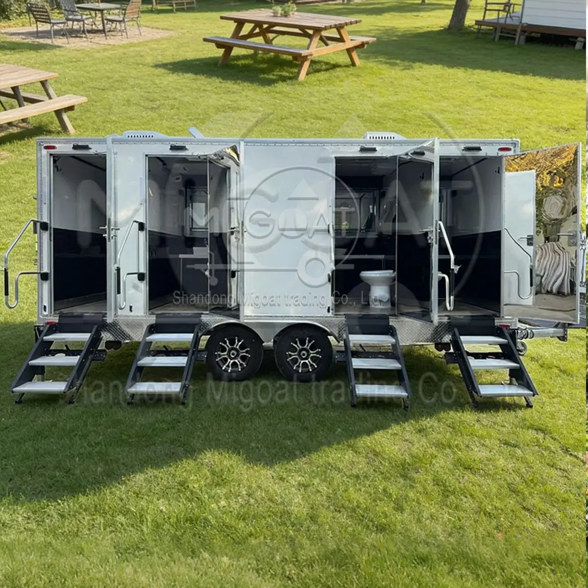 

Luxury Portable Restroom Trailer with Sink And Toilet for Camping Music Festivals Mobile Bathrooms