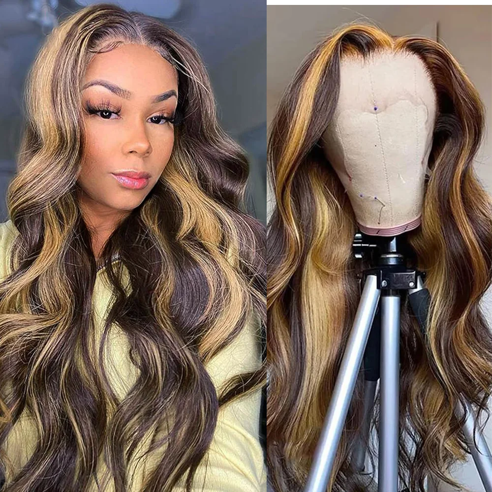 36 Inch Highlight Body Wave Lace Front Wig Human Hair Honey Blonde 13x6 HD Lace Front Wigs For Women Glueless Wigs Pre Plucked