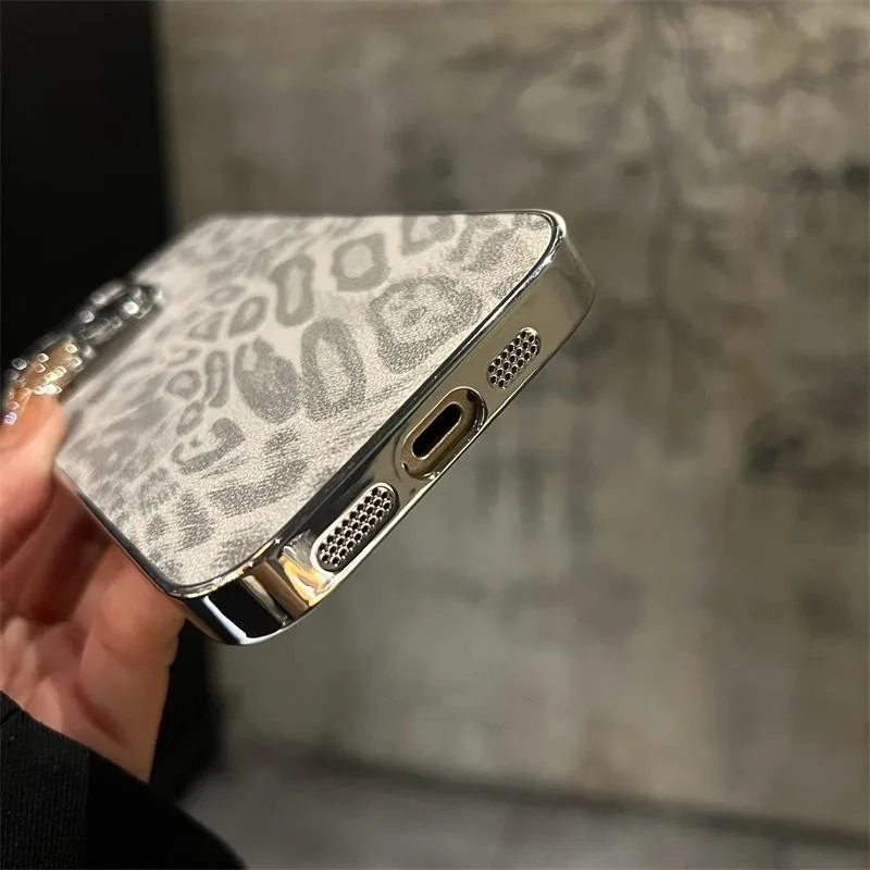 Funda de cuero de lujo con textura de leopardo para iPhone 17 Air 16 15 14 13 12 11 Pro Max Plus, con protección de lente, suave y a prueba de golpes 5
