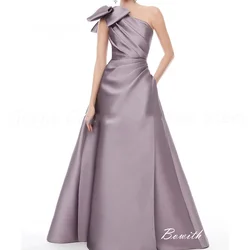 Bowith Formal Evening Party Dresses One Shoulder Bow A Line Floor Length Luxury Gala Dress Satin Prom Long Dress فساتين السهرة