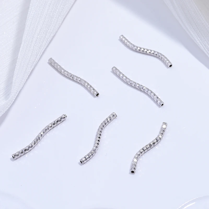 6PCS，S925 Sterling Silver Smooth Elbow S-Shaped Twisted Tubing Bracelet Necklace DIY Handmade Beading Accessories SZ125