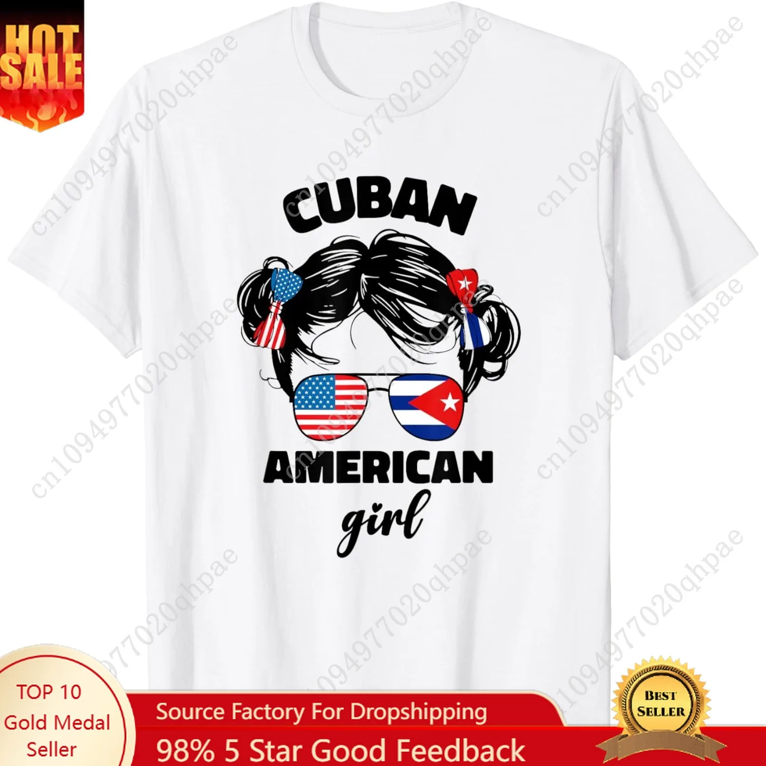 

Half Cuban And American America Cuba Usa Flag Kids Girl Cute T-Shirt