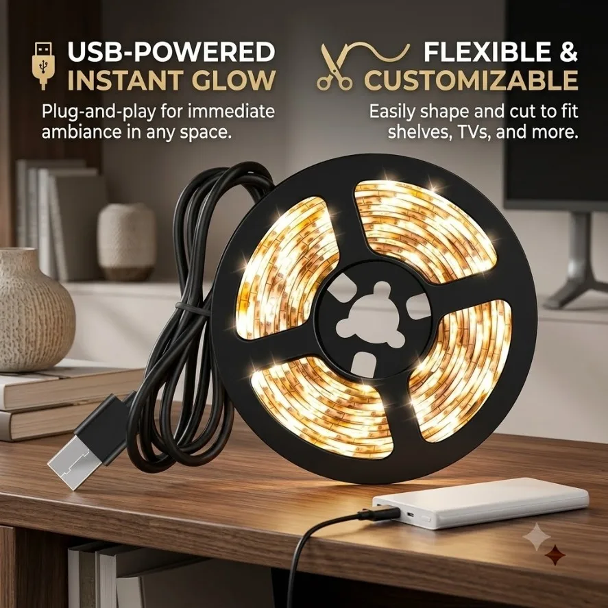 DC5V USB SMD2835 Motion Sensor LED Strip Dimming Flexible Tape with Adhesive Back for TV Backlight Staircase Home Decor Lighting