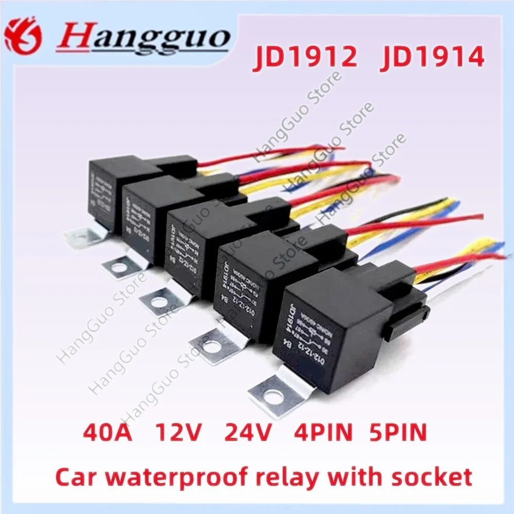 40A 12V 24V 4Pin 5Pin Car Relay with Socket JD1912 1914 2912 2914 Universal