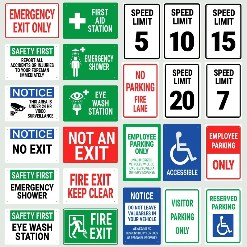 Traffic Safety Emergnecy Exit Speed Limit Car Parking Tin Sign Retro Street Door Garden Wall Signs 8x12Inch Metal Plaque Decor