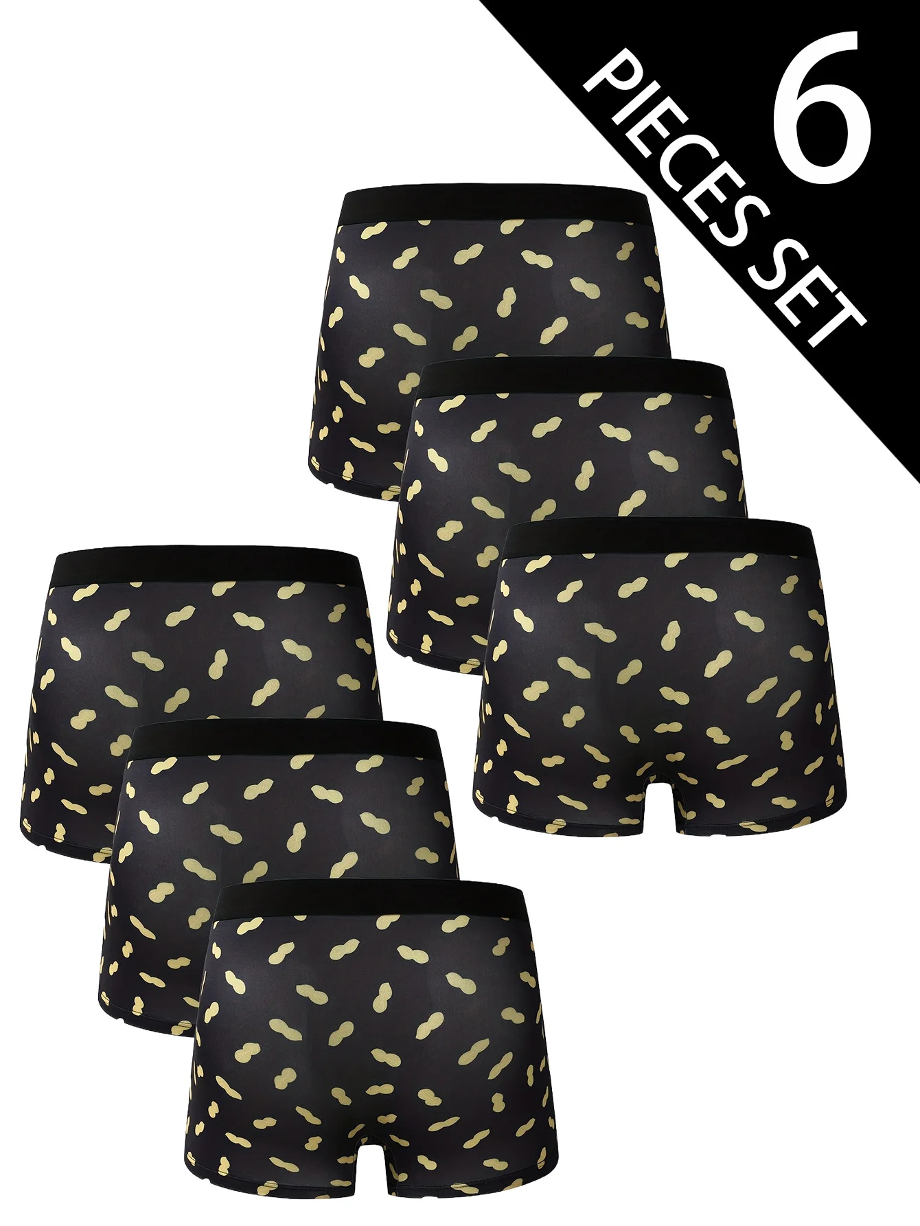 Комплект из 6 мужских трусов с привлекательным арахисовым узором, дышащее шелковистое удобное нижнее белье для активных парней, брюки с плоским углом