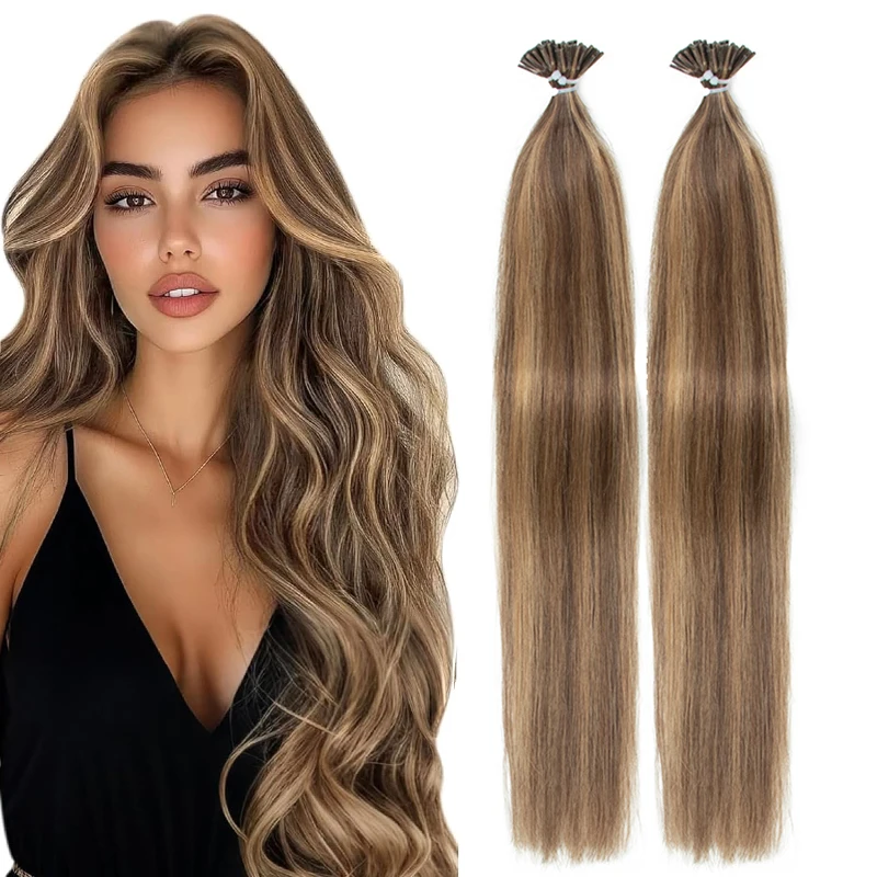 

I Tip Hair Extensions Real Human Hair #P4-27 Pre Bonded Micro Beads Hair Capsules Microlink Capsules Hair 30g/pack 14"-22"
