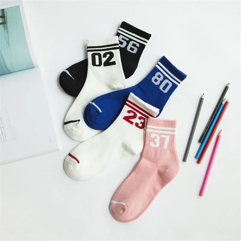 Women Cotton Socks Unisex Letter Digital Number Double Stripe Pattern Harajuku Cool Skateboard Art Hipster Sokken Dropship