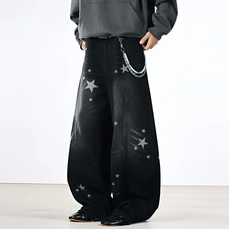 مع جيوب بنطلون أسود نجمة مستقيم الساق السراويل للنساء عالية الخصر النار المرأة الجينز الاتجاه 2025 السراويل