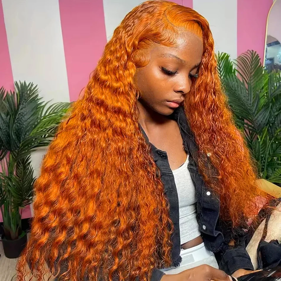 Oranger Ginger Deep Wave Frontal Wig 13X6 Hd Кружевные фронтальные парики Бразильские 100% цветные парики из человеческих волос 32 30 дюймов для женщин