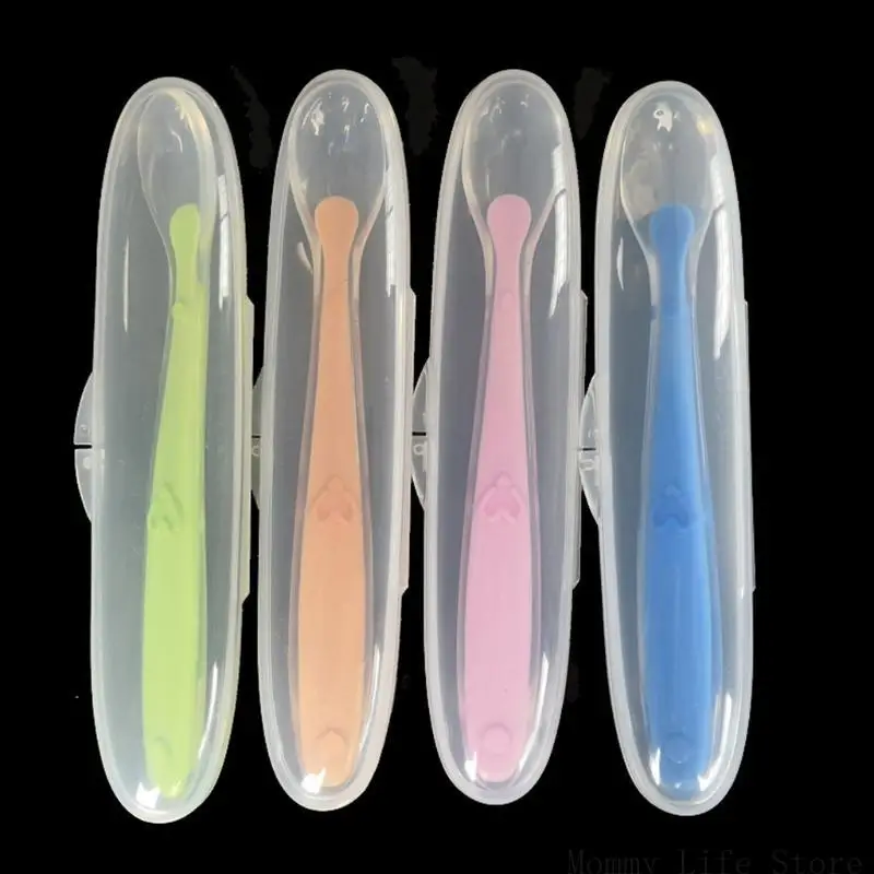 

Baby Soft Silicone Spoon with Storage Box Candy Color Spoon Children
