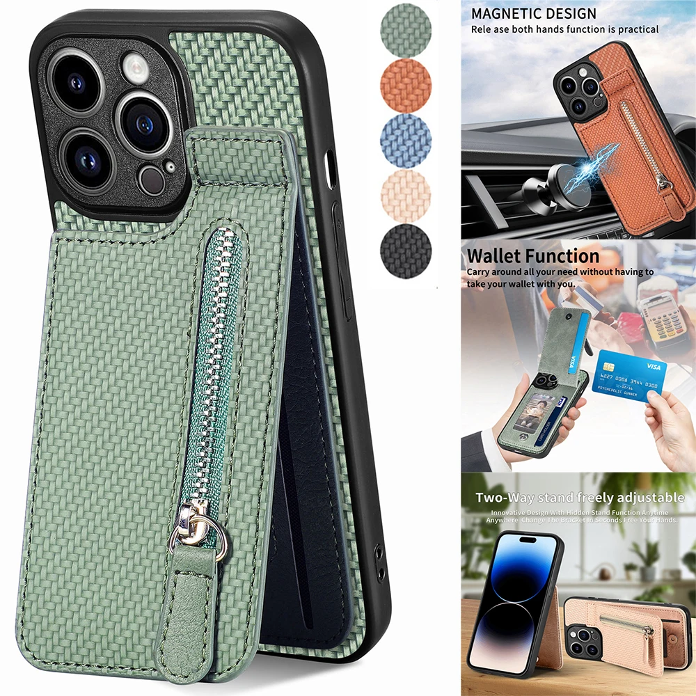 

For iPhone 15 Pro Max 5G Shockproof Case for iPhone 15 Plus Zipper Leather Wallet Magnetic Back Cover for iPhone 15 Pro Funda