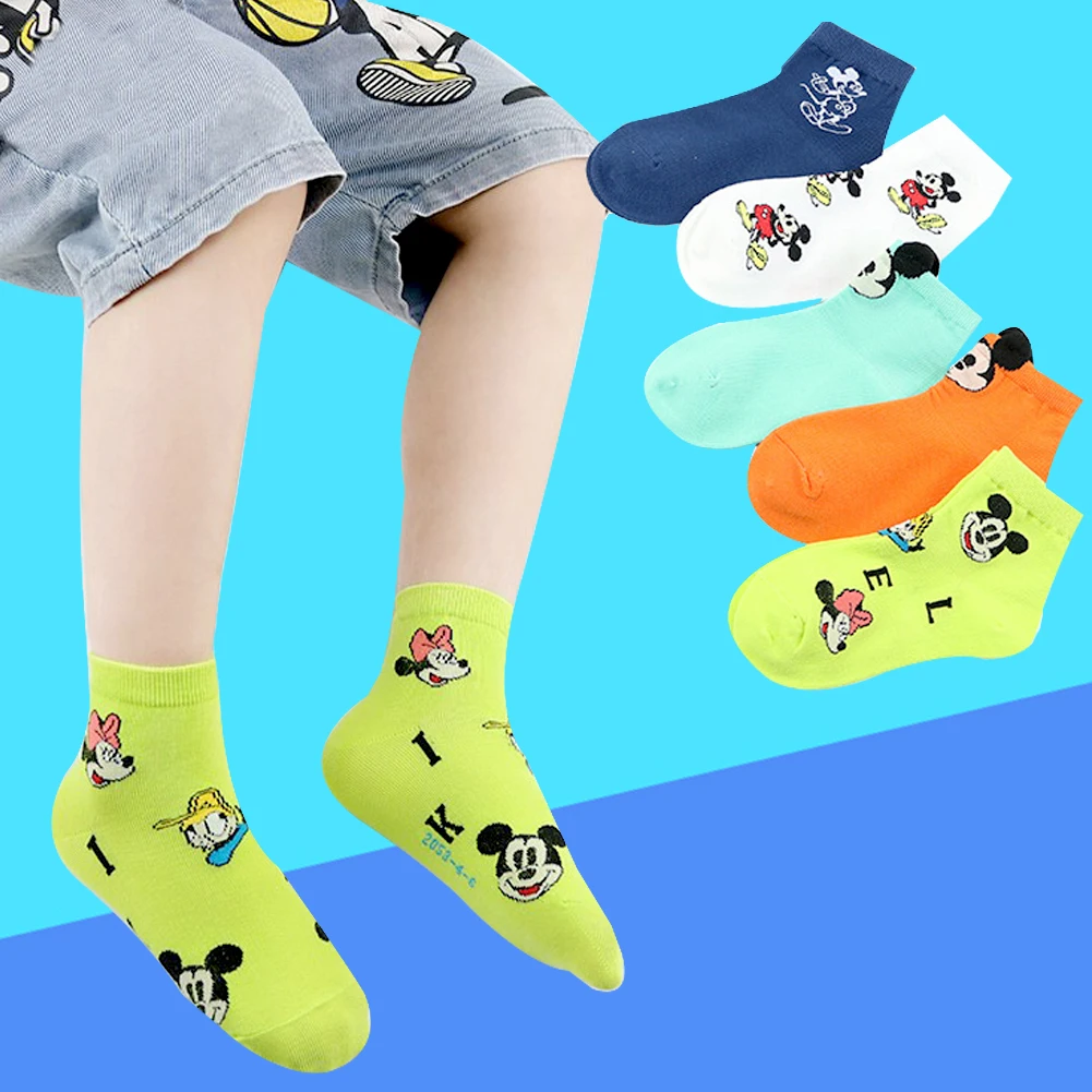 5Pair/bag New Disney Baby Cute Cartoon Soft Short Socks for Kids Mickey Fashion Boat Socks for Boys Cotton Girls 4-15Years