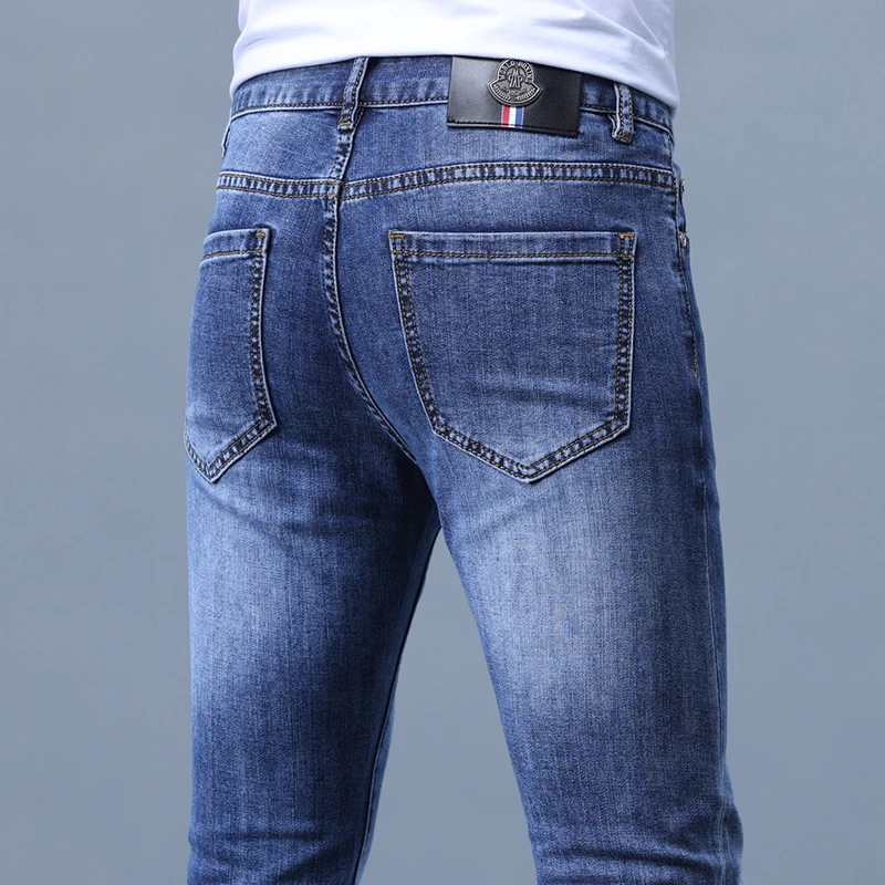 2024 light luxury high-end tide brand casual trousers spring and summer men's embroidery elastic small straight men's jeans