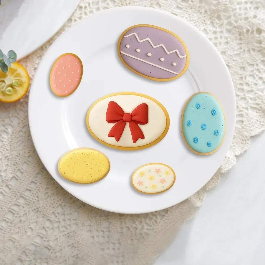 Juego de cortadores de galletas ovalados de 6 uds., suministros para hornear geométricos grandes de acero inoxidable para galletas caseras, cortadores de galletas de placa ovalada Sha