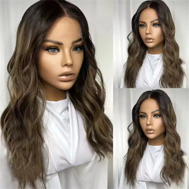

High Heat Fibre Ombre Blonde Brown 13x4 Synthetic Lace Front Wigs Good Quality Wig Natural Preplucked Hairline with Baby Hair