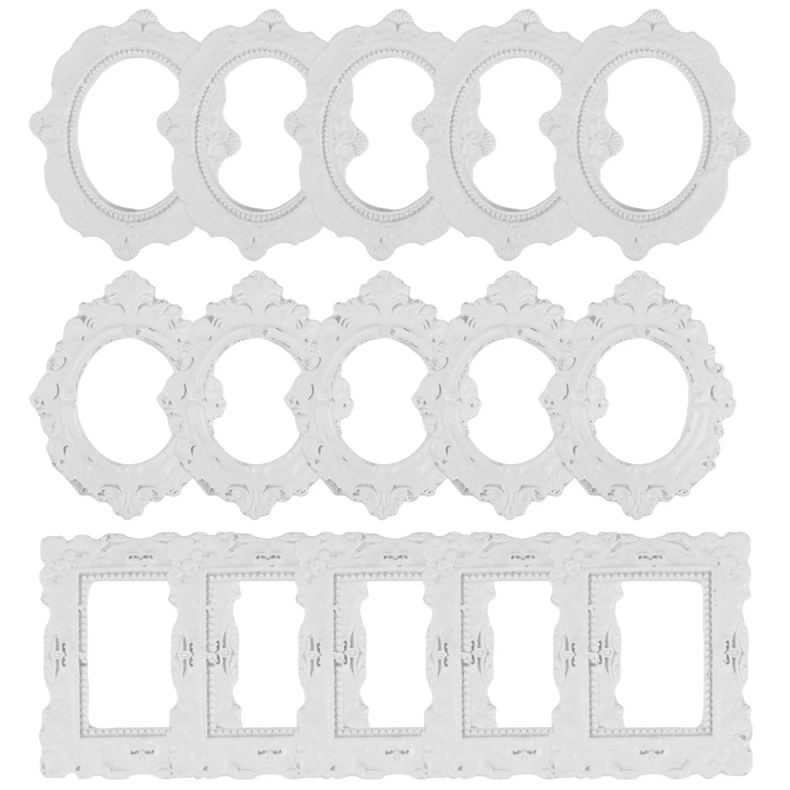 15Pcs Cream Shell Mini Resin Frames Vintage Miniature Picture Frames Dollhouse Decoration Craft Supplies DIY Photo Display Micro