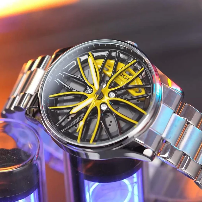 

LIGE автомобильное колесо креативные модные часы мужские кварцевые наручные часы с вращающимся циферблатом водонепроницаемые спортивные мужские часы из нержавеющей стали Reloj