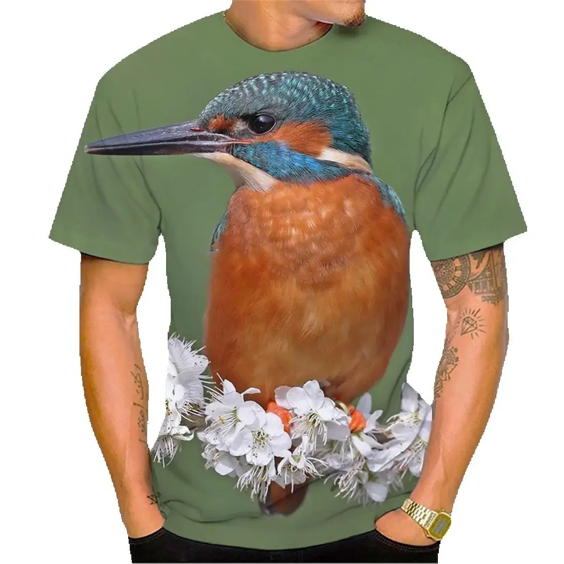 

Casual Fashion Color Bird Print Personality Design New Hot-Selling Bird Kingfisher 3d Printing Men's Short-Sleeved T-Shirt