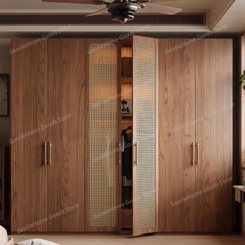 Armoire en rotin, style mid-century, haut de gamme, élégante, luxueuse, moderne, minimaliste, armoires à vêtements, meubles de chambre à coucher