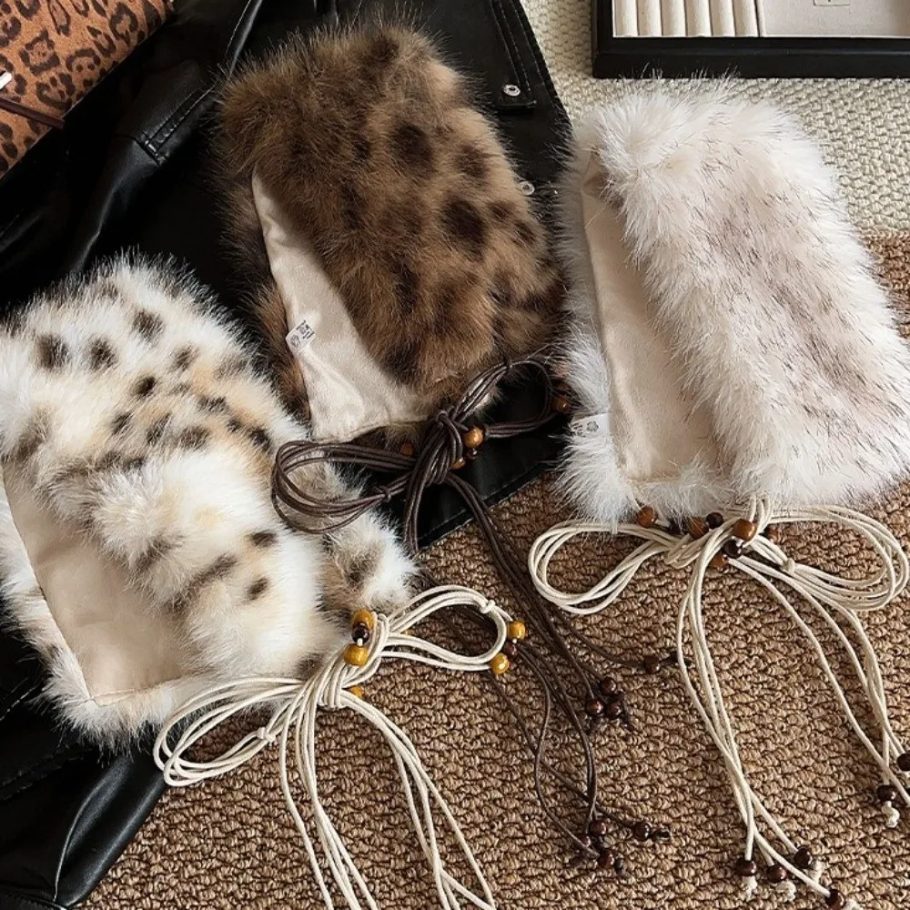 الرجعية Y2K الفراء طوق وشاح حبة خشبية الحلو نمط فروي حزام الخصر فتاة حار نظرة باردة الخصر حبل الجينز ديكور #4