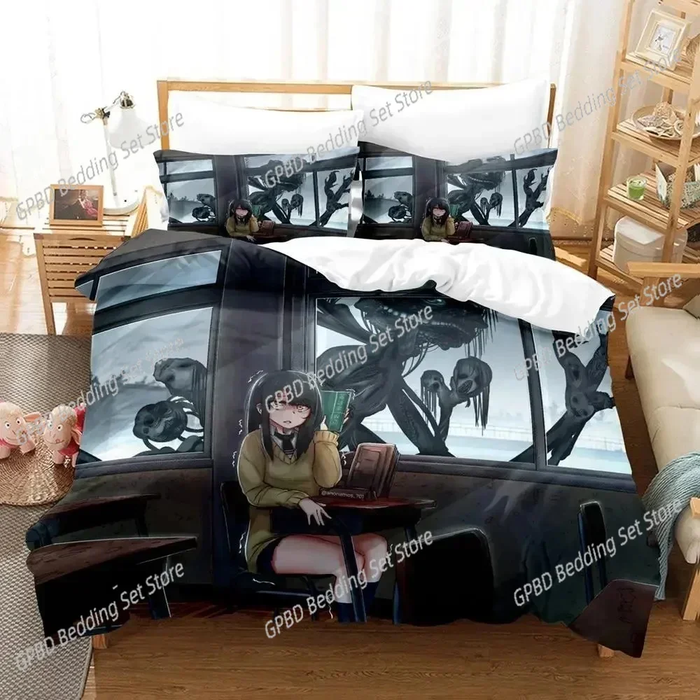 Anime Mieruko-chan Bedding Set Boys Girls Twin Queen Size Duvet Cover Pillowcase Bed Boys Adult Fashion Home Textileextile