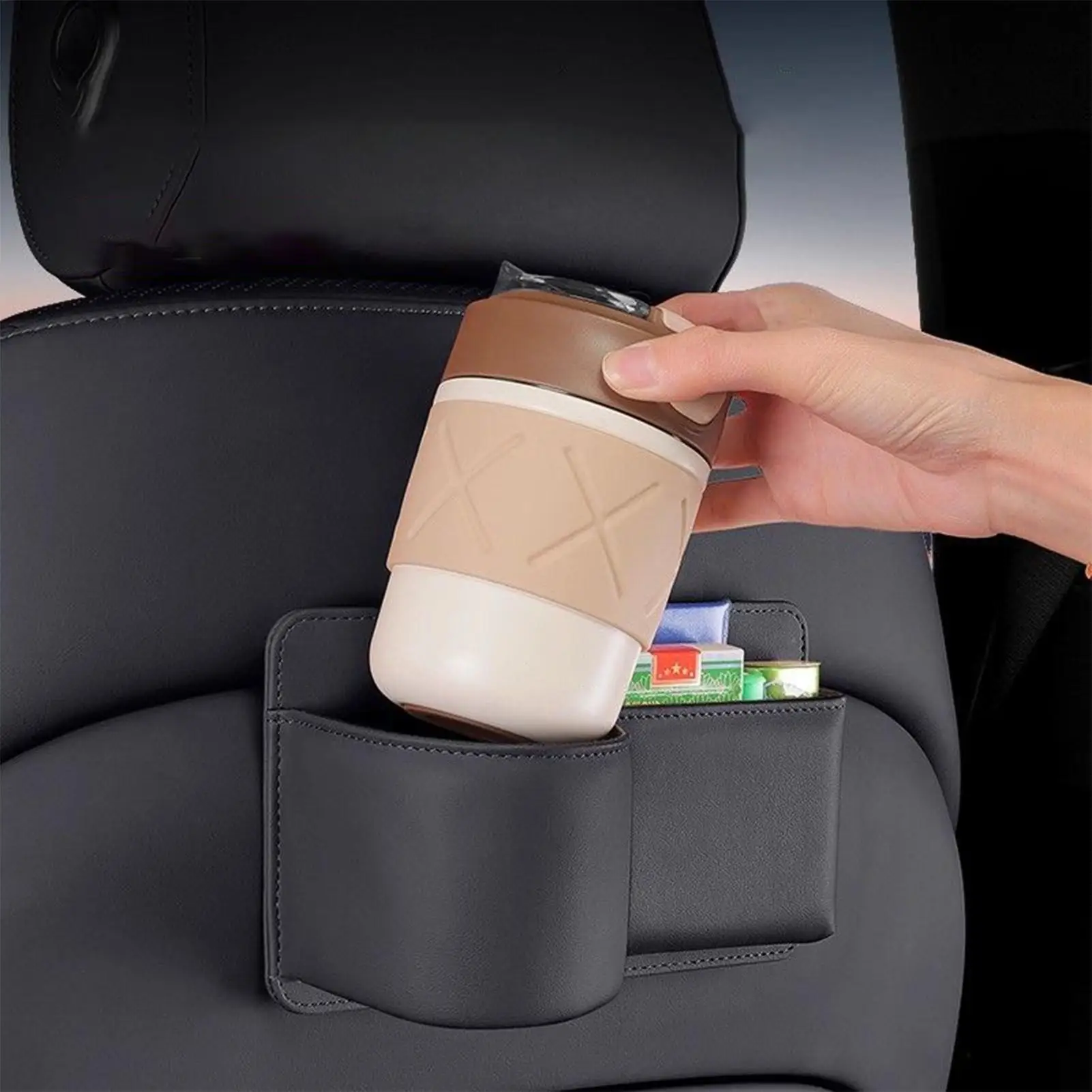 

Cup Holder For Car Backseat Multifunctional Leather Car Behind Seat Bottle Holder Lightweight Automotive Travel Accessories For
