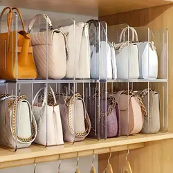 4 Slots Clear Bag Storage Divider Acrylic Closet Finishing Divider Purse Handbag Storage Rack Transparent Bag Organizer Stand